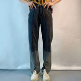 Jean droit fendu dégradé Pantalon taille haute rétro classique